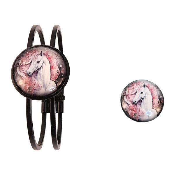 Set of 2 White Horse Glass Cabochons 1 Inch Round, Floral Dome Craft Supply for - Picture 3 of 5